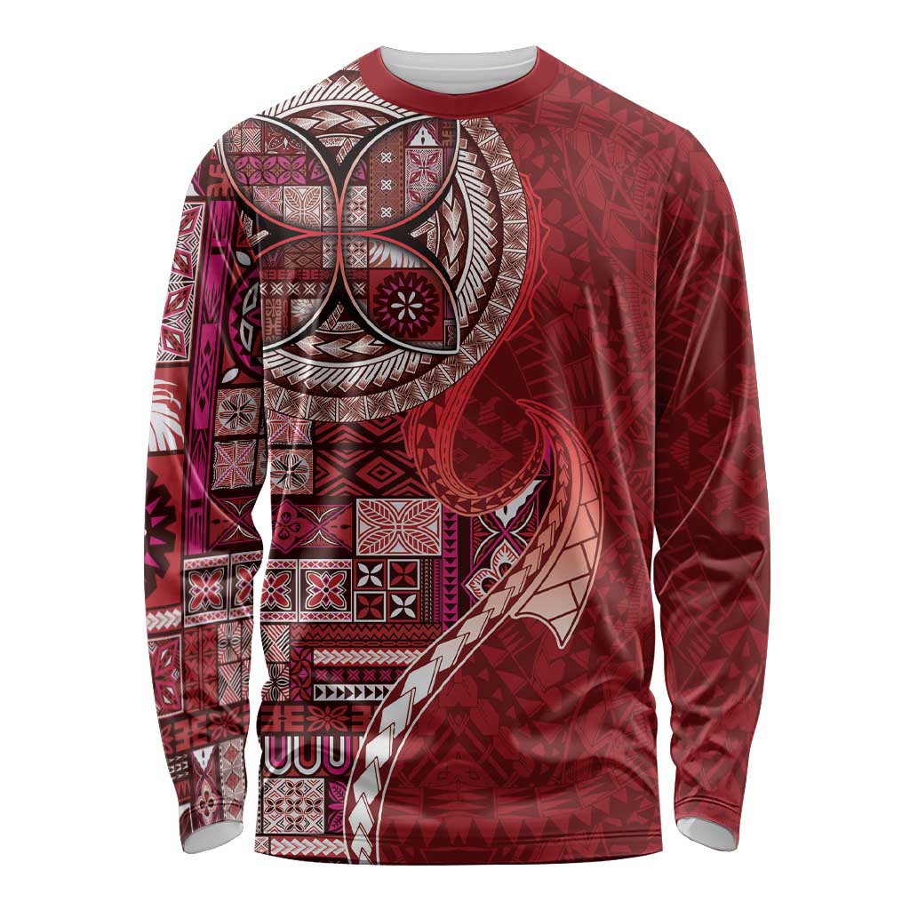 Samoan Siapo Art Tattoo Polynesian Pattern Long Sleeve Shirt Red Color - Polynesian Pride