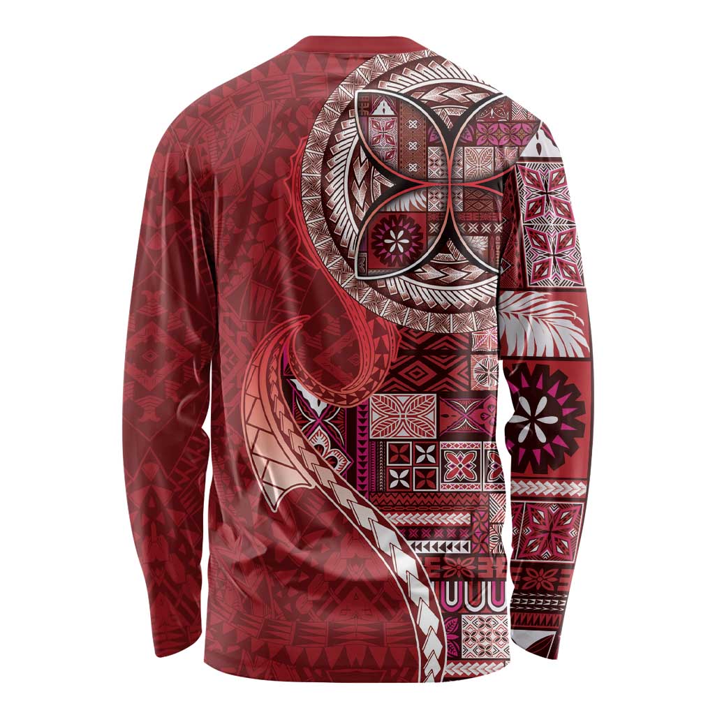 Samoan Siapo Art Tattoo Polynesian Pattern Long Sleeve Shirt Red Color - Polynesian Pride