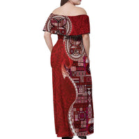 Samoan Siapo Art Tattoo Polynesian Pattern Off Shoulder Maxi Dress Red Color - Polynesian Pride