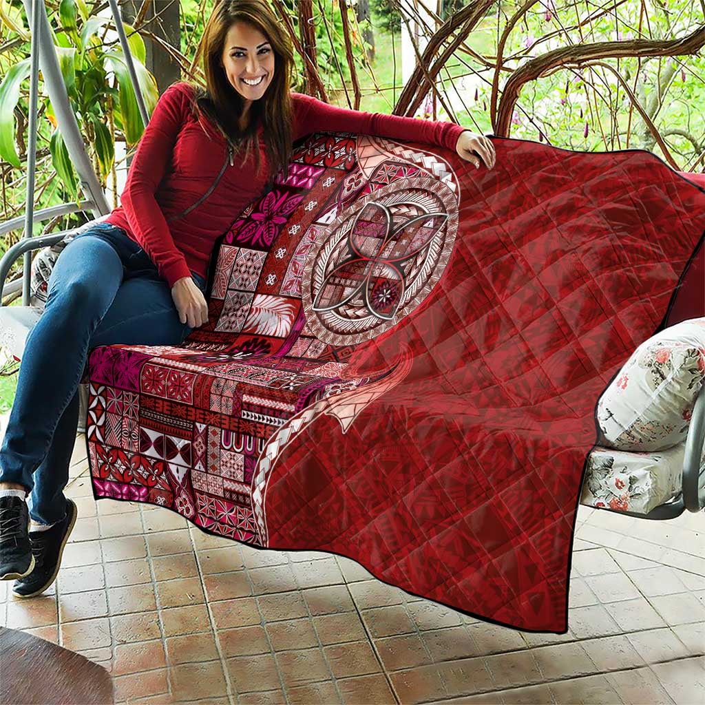 Samoan Siapo Art Tattoo Polynesian Pattern Quilt Red Color - Polynesian Pride