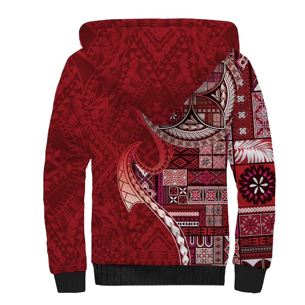 Samoan Siapo Art Tattoo Polynesian Pattern Sherpa Hoodie Red Color - Polynesian Pride