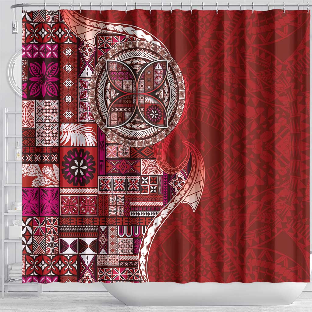 Samoan Siapo Art Tattoo Polynesian Pattern Shower Curtain Red Color - Polynesian Pride
