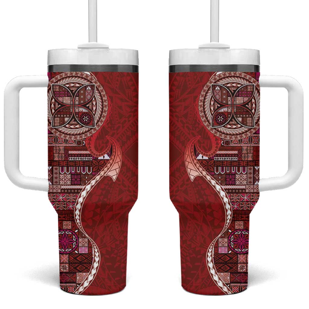 Samoan Siapo Art Tattoo Polynesian Pattern Tumbler With Handle Red Color - Polynesian Pride