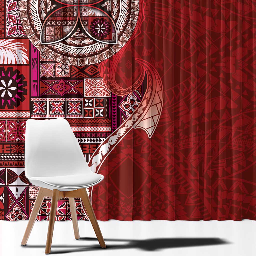 Samoan Siapo Art Tattoo Polynesian Pattern Window Curtain Red Color - Polynesian Pride
