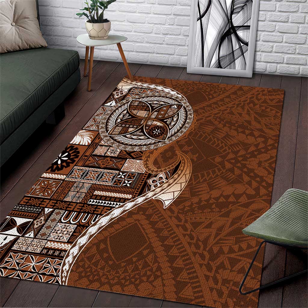 Samoan Siapo Art Tattoo Polynesian Pattern Area Rug Brown Color - Polynesian Pride