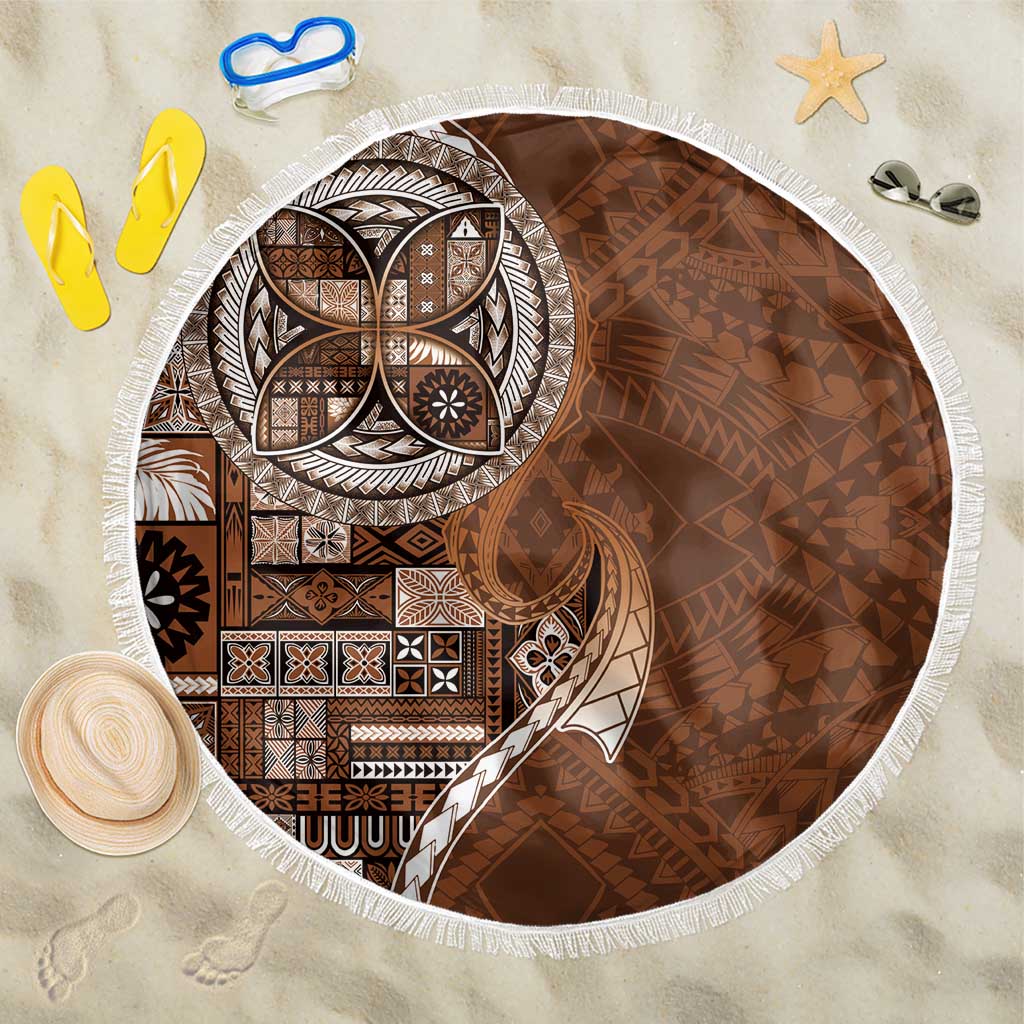 Samoan Siapo Art Tattoo Polynesian Pattern Beach Blanket Brown Color - Polynesian Pride