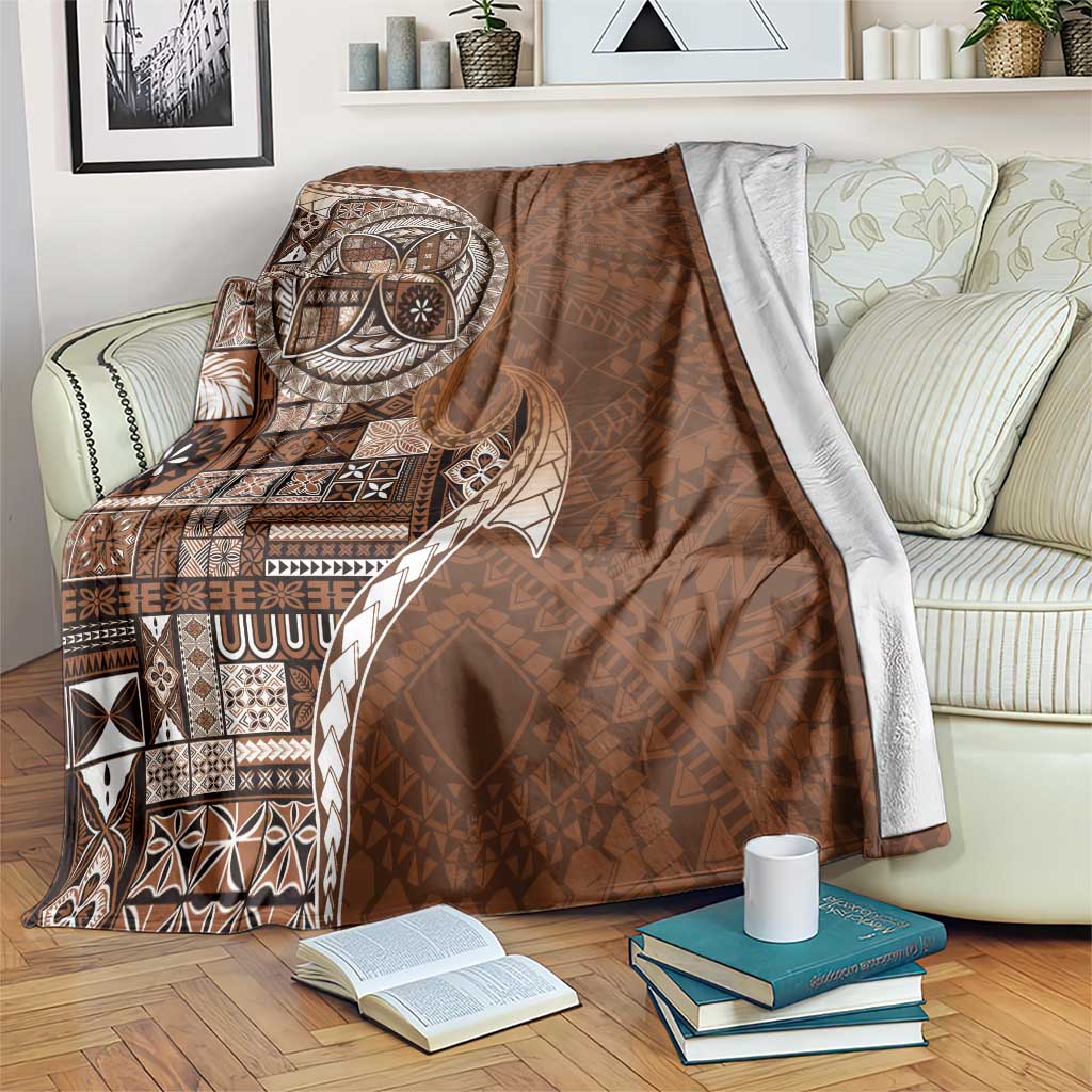 Samoan Siapo Art Tattoo Polynesian Pattern Blanket Brown Color - Polynesian Pride
