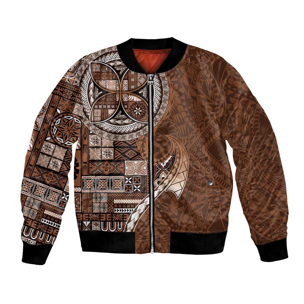 Samoan Siapo Art Tattoo Polynesian Pattern Bomber Jacket Brown Color - Polynesian Pride