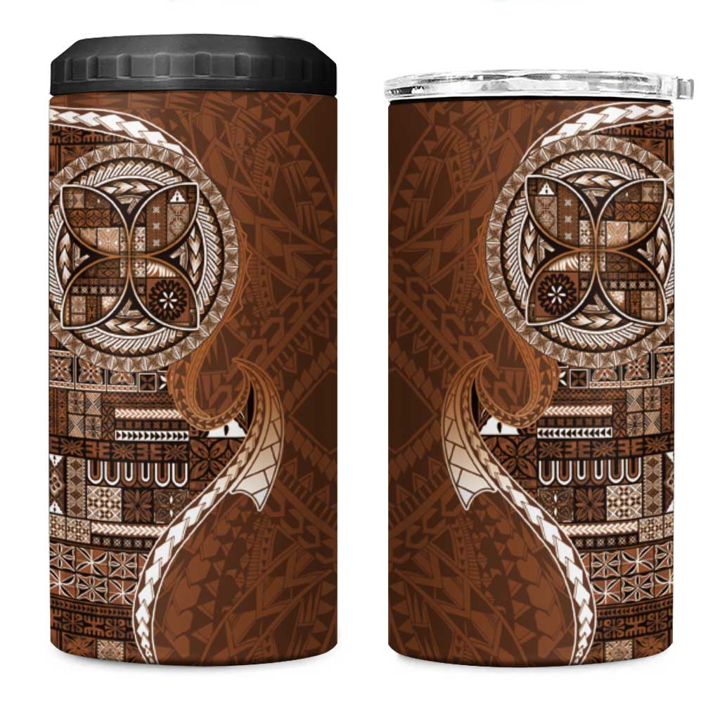 Samoan Siapo Art Tattoo Polynesian Pattern 4 in 1 Can Cooler Tumbler Brown Color - Polynesian Pride