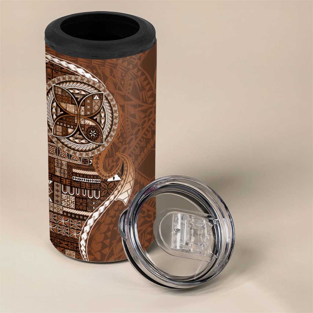 Samoan Siapo Art Tattoo Polynesian Pattern 4 in 1 Can Cooler Tumbler Brown Color - Polynesian Pride