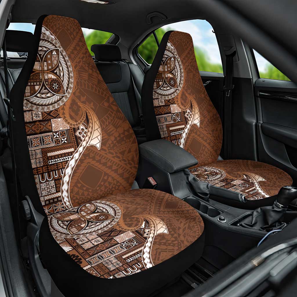 Samoan Siapo Art Tattoo Polynesian Pattern Car Seat Cover Brown Color - Polynesian Pride