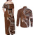 Samoan Siapo Art Tattoo Polynesian Pattern Couples Matching Off Shoulder Maxi Dress and Long Sleeve Button Shirt Brown Color - Polynesian Pride