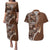 Samoan Siapo Art Tattoo Polynesian Pattern Couples Matching Puletasi and Hawaiian Shirt Brown Color - Polynesian Pride