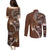 Samoan Siapo Art Tattoo Polynesian Pattern Couples Matching Puletasi and Long Sleeve Button Shirt Brown Color - Polynesian Pride