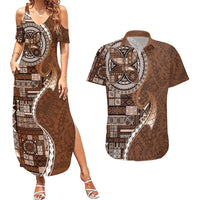 Samoan Siapo Art Tattoo Polynesian Pattern Couples Matching Summer Maxi Dress and Hawaiian Shirt Brown Color - Polynesian Pride