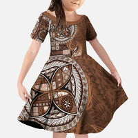 Samoan Siapo Art Tattoo Polynesian Pattern Family Matching Long Sleeve Bodycon Dress and Hawaiian Shirt Brown Color - Polynesian Pride