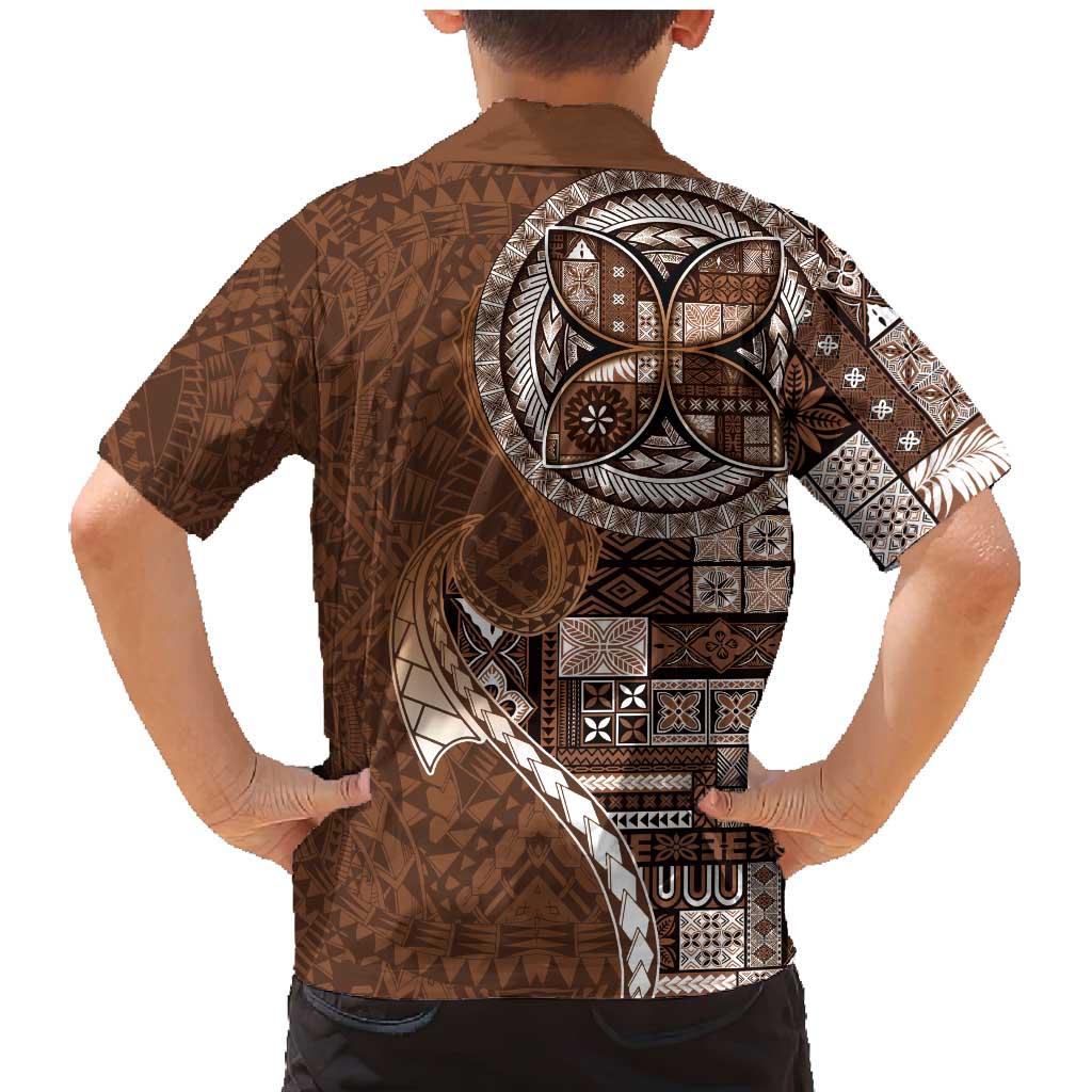 Samoan Siapo Art Tattoo Polynesian Pattern Family Matching Mermaid Dress and Hawaiian Shirt Brown Color - Polynesian Pride