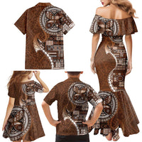 Samoan Siapo Art Tattoo Polynesian Pattern Family Matching Mermaid Dress and Hawaiian Shirt Brown Color - Polynesian Pride