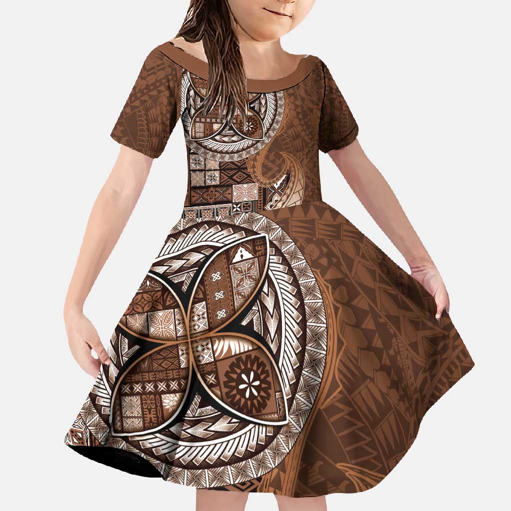 Samoan Siapo Art Tattoo Polynesian Pattern Family Matching Off Shoulder Maxi Dress and Hawaiian Shirt Brown Color - Polynesian Pride