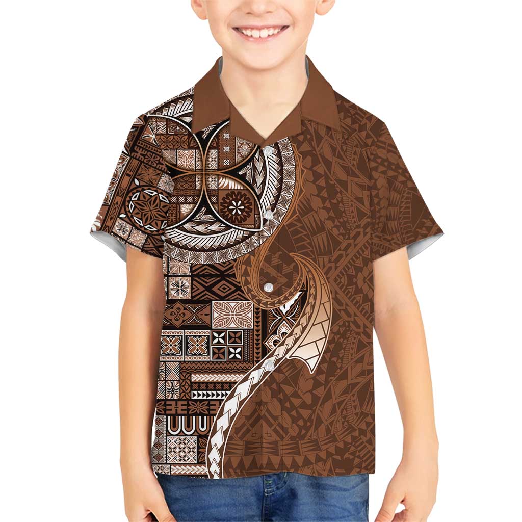 Samoan Siapo Art Tattoo Polynesian Pattern Family Matching Puletasi and Hawaiian Shirt Brown Color - Polynesian Pride