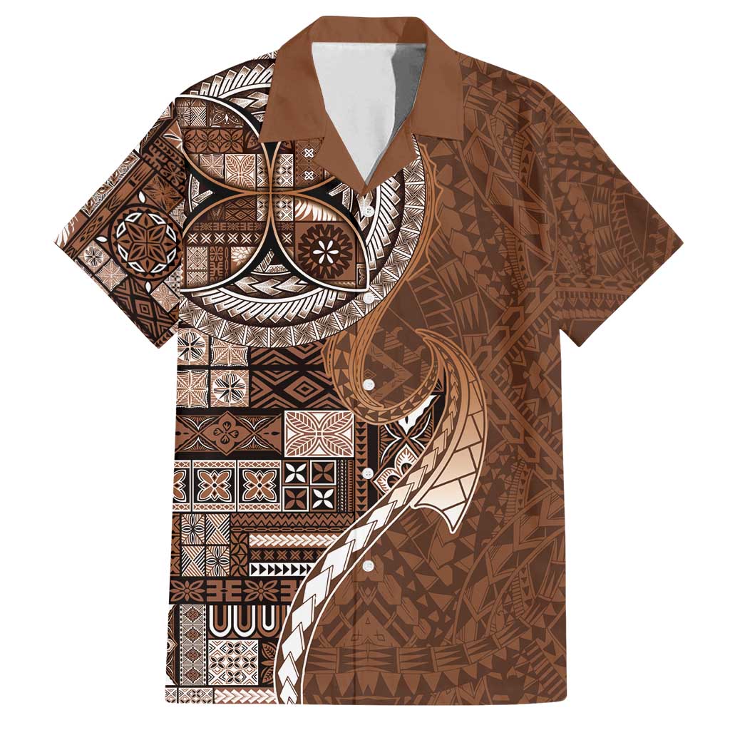 Samoan Siapo Art Tattoo Polynesian Pattern Family Matching Tank Maxi Dress and Hawaiian Shirt Brown Color - Polynesian Pride