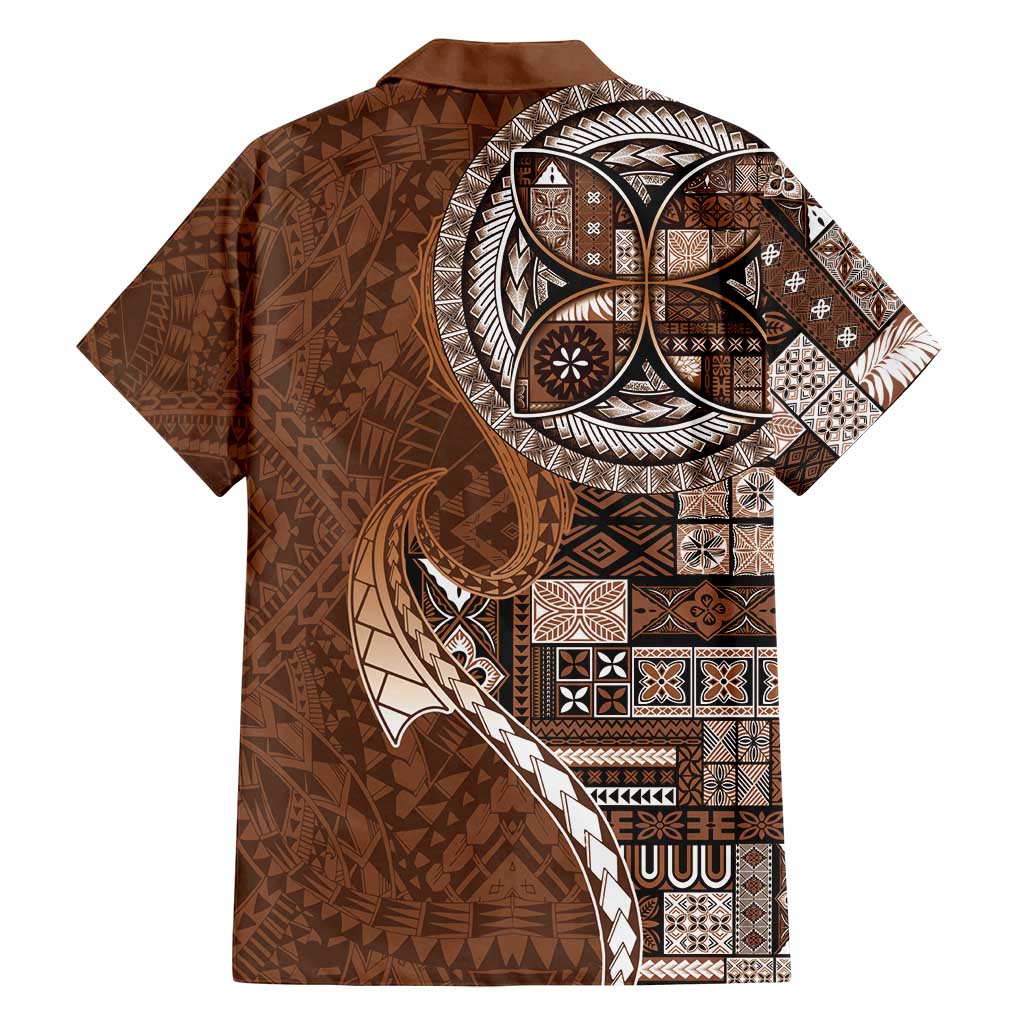 Samoan Siapo Art Tattoo Polynesian Pattern Family Matching Tank Maxi Dress and Hawaiian Shirt Brown Color - Polynesian Pride
