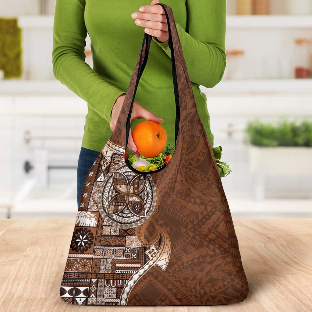 Samoan Siapo Art Tattoo Polynesian Pattern Grocery Bag Brown Color - Polynesian Pride