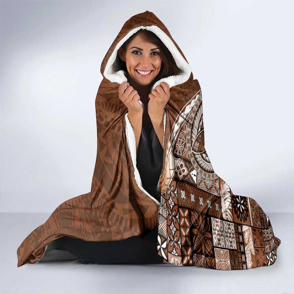 Samoan Siapo Art Tattoo Polynesian Pattern Hooded Blanket Brown Color - Polynesian Pride