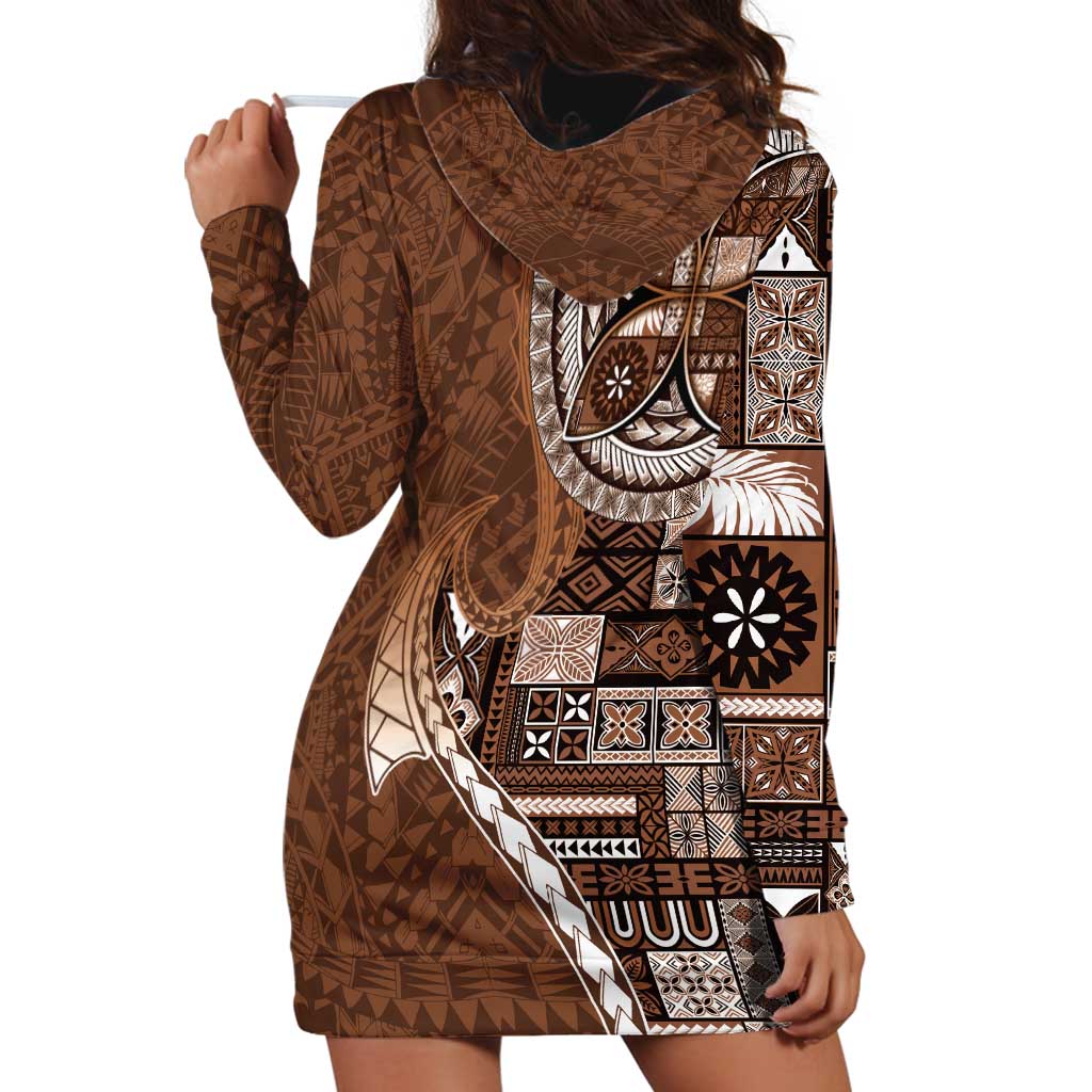 Samoan Siapo Art Tattoo Polynesian Pattern Hoodie Dress Brown Color - Polynesian Pride