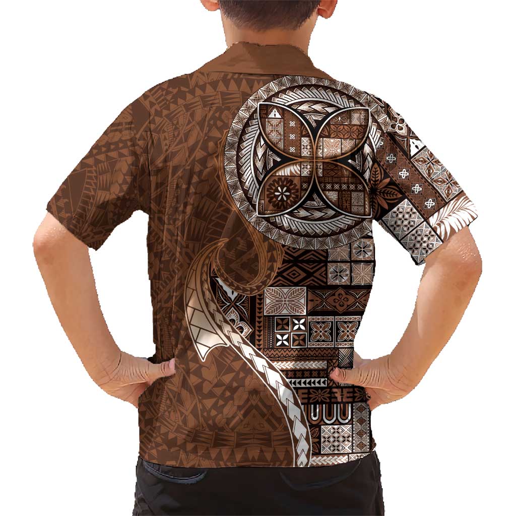 Samoan Siapo Art Tattoo Polynesian Pattern Kid Hawaiian Shirt Brown Color - Polynesian Pride
