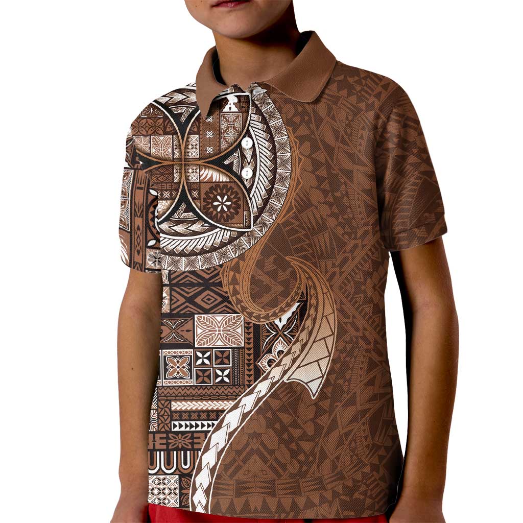 Samoan Siapo Art Tattoo Polynesian Pattern Kid Polo Shirt Brown Color - Polynesian Pride