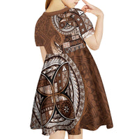 Samoan Siapo Art Tattoo Polynesian Pattern Kid Short Sleeve Dress Brown Color - Polynesian Pride