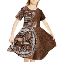 Samoan Siapo Art Tattoo Polynesian Pattern Kid Short Sleeve Dress Brown Color - Polynesian Pride