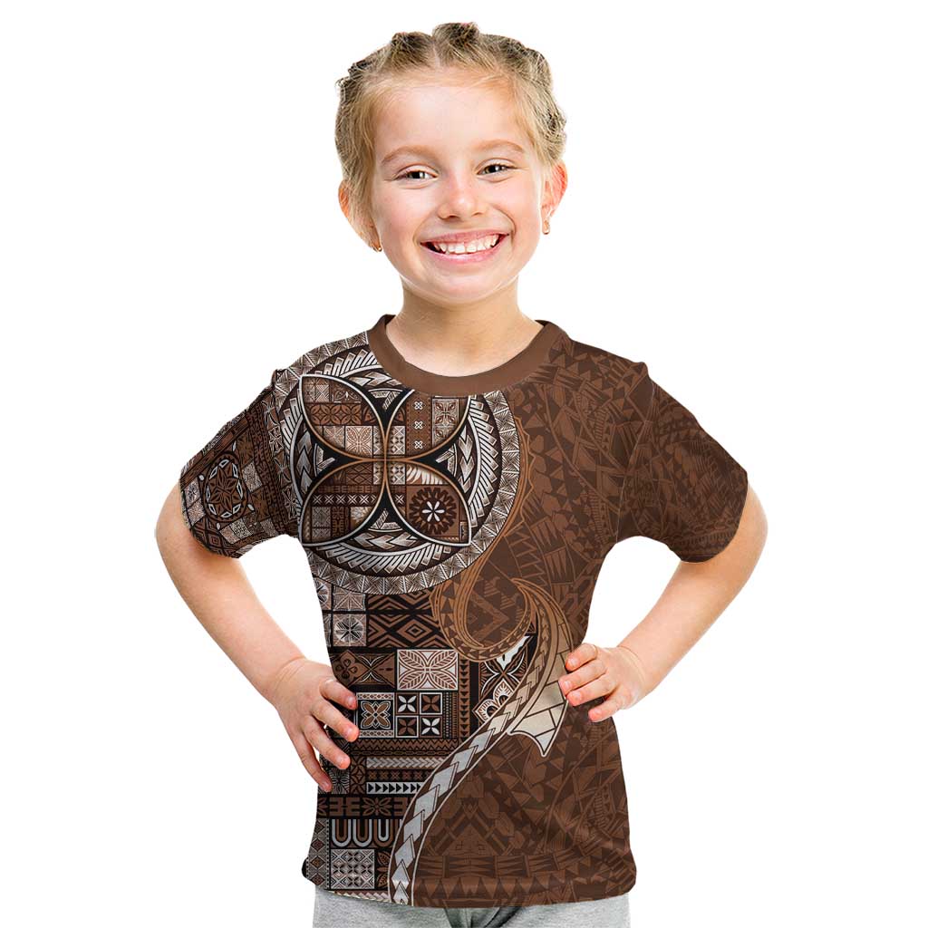 Samoan Siapo Art Tattoo Polynesian Pattern Kid T Shirt Brown Color - Polynesian Pride