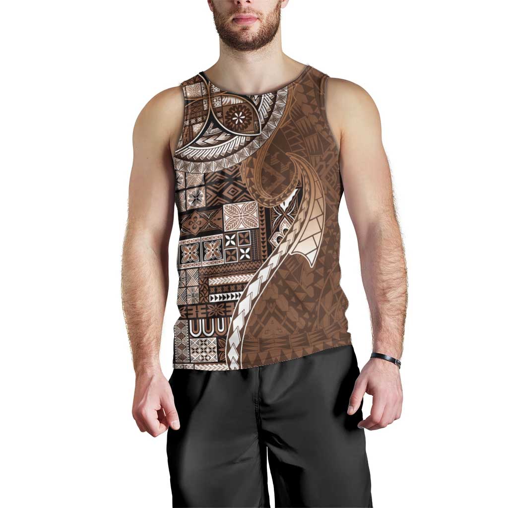 Samoan Siapo Art Tattoo Polynesian Pattern Men Tank Top Brown Color - Polynesian Pride
