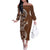 Samoan Siapo Art Tattoo Polynesian Pattern Off The Shoulder Long Sleeve Dress Brown Color - Polynesian Pride
