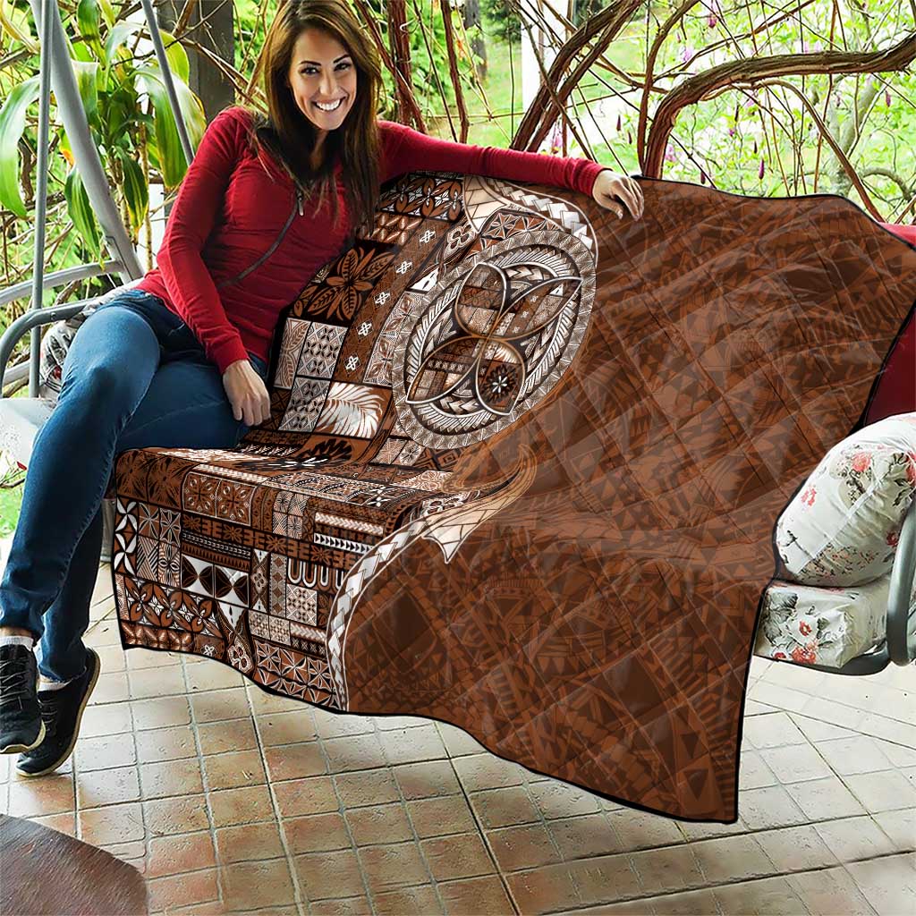 Samoan Siapo Art Tattoo Polynesian Pattern Quilt Brown Color - Polynesian Pride