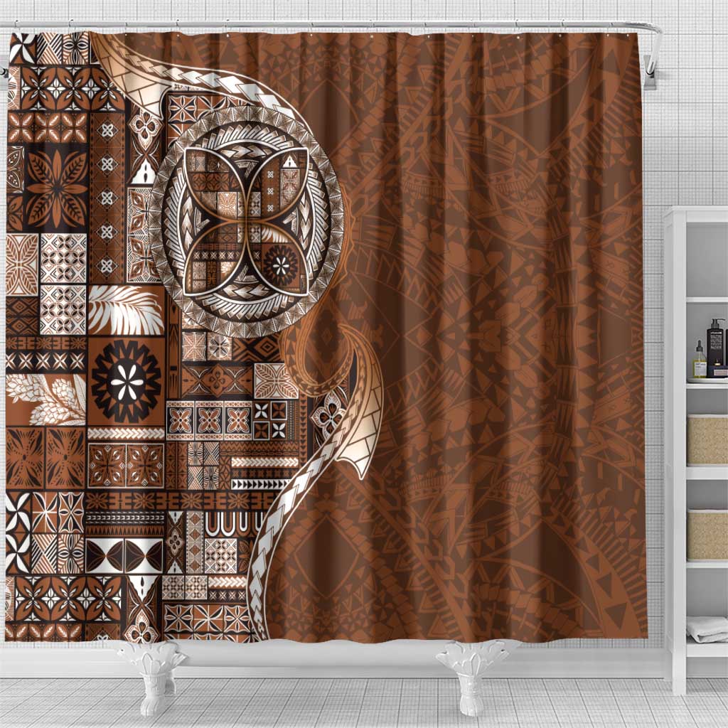 Samoan Siapo Art Tattoo Polynesian Pattern Shower Curtain Brown Color - Polynesian Pride