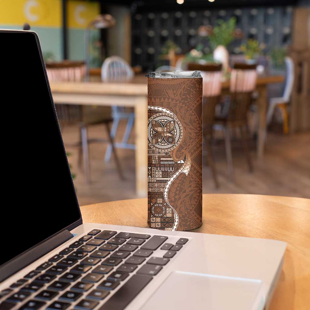 Samoan Siapo Art Tattoo Polynesian Pattern Skinny Tumbler Brown Color - Polynesian Pride