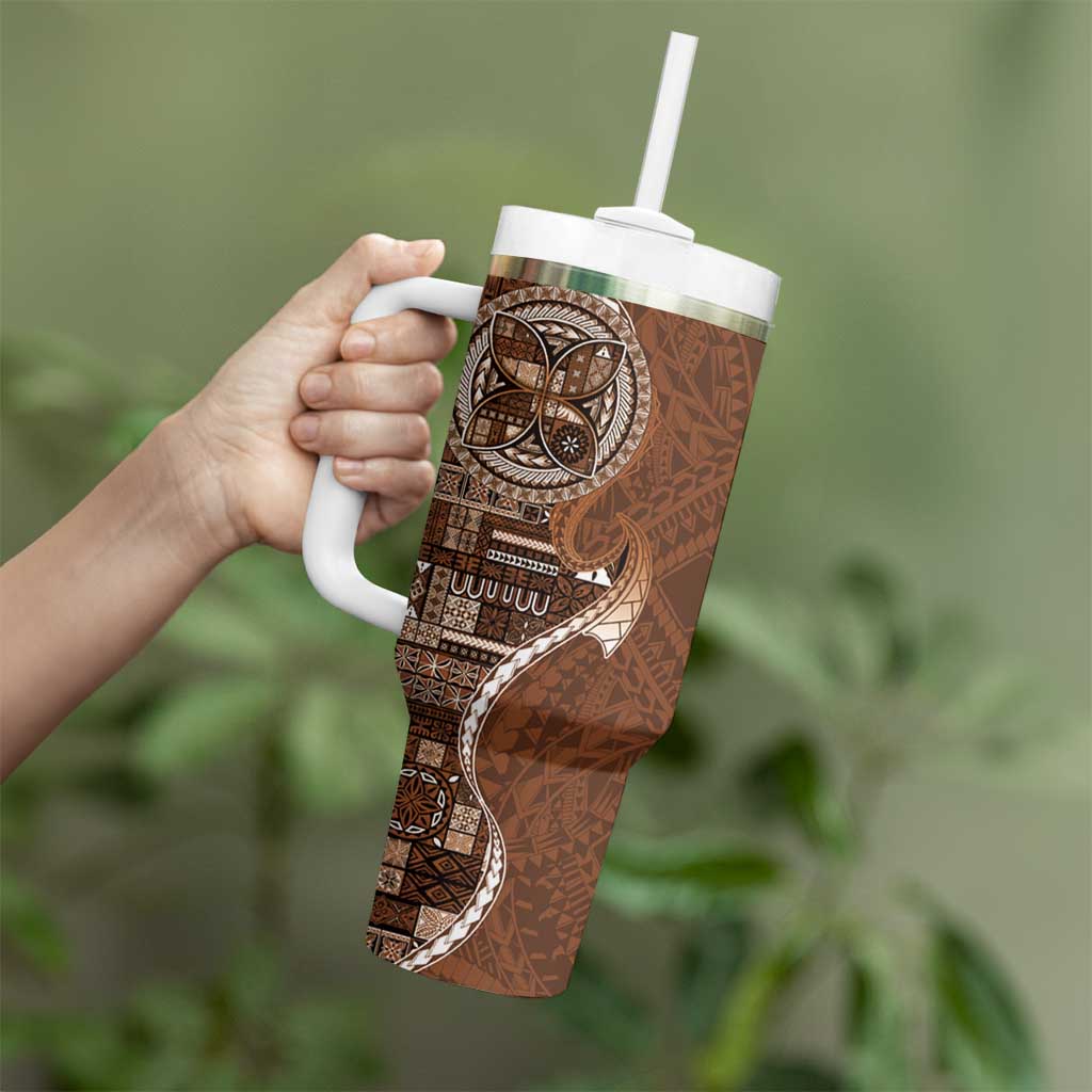 Samoan Siapo Art Tattoo Polynesian Pattern Tumbler With Handle Brown Color - Polynesian Pride