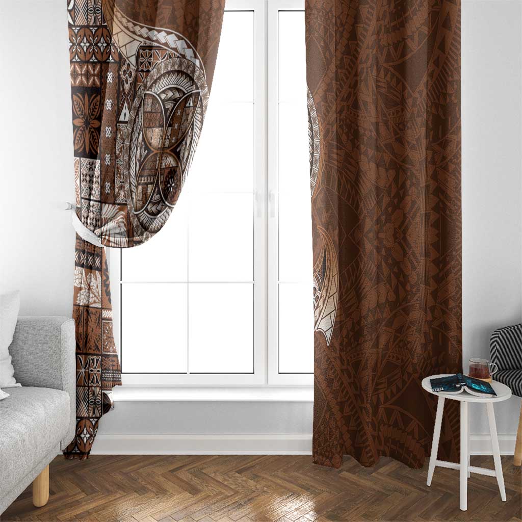 Samoan Siapo Art Tattoo Polynesian Pattern Window Curtain Brown Color - Polynesian Pride