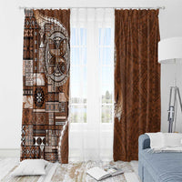 Samoan Siapo Art Tattoo Polynesian Pattern Window Curtain Brown Color - Polynesian Pride