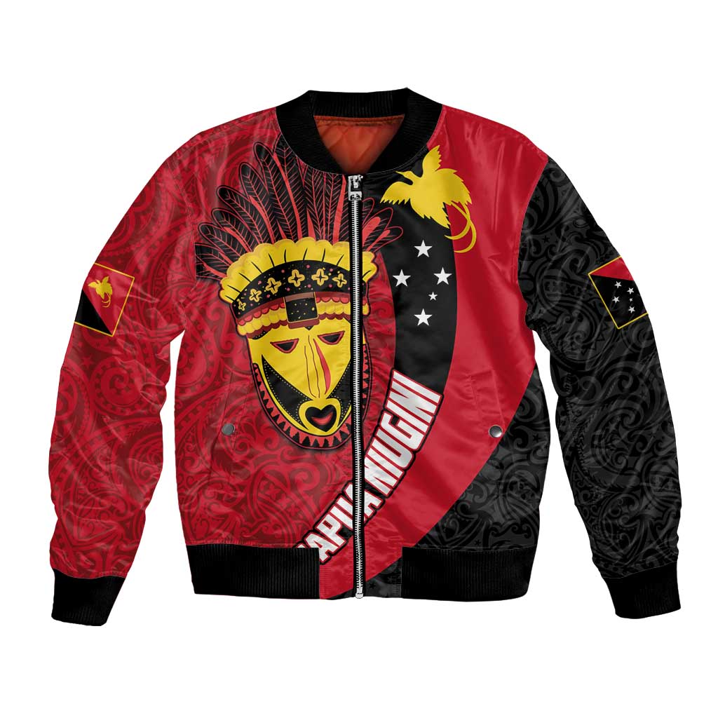 Papua New Guinea Mask Festival Bomber Jacket Papua Niugini Tribe Mask Melanesian Pattern