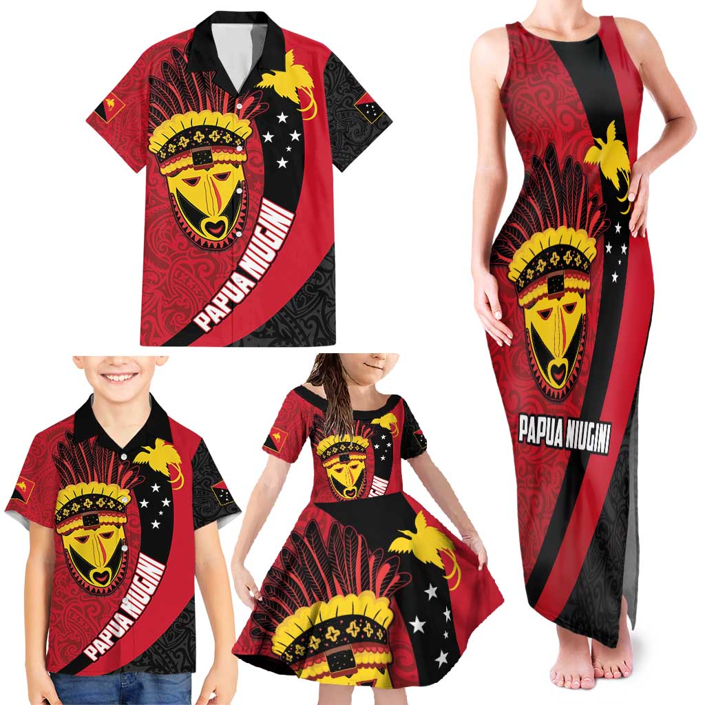 Papua New Guinea Mask Festival Family Matching Tank Maxi Dress and Hawaiian Shirt Papua Niugini Tribe Mask Melanesian Pattern