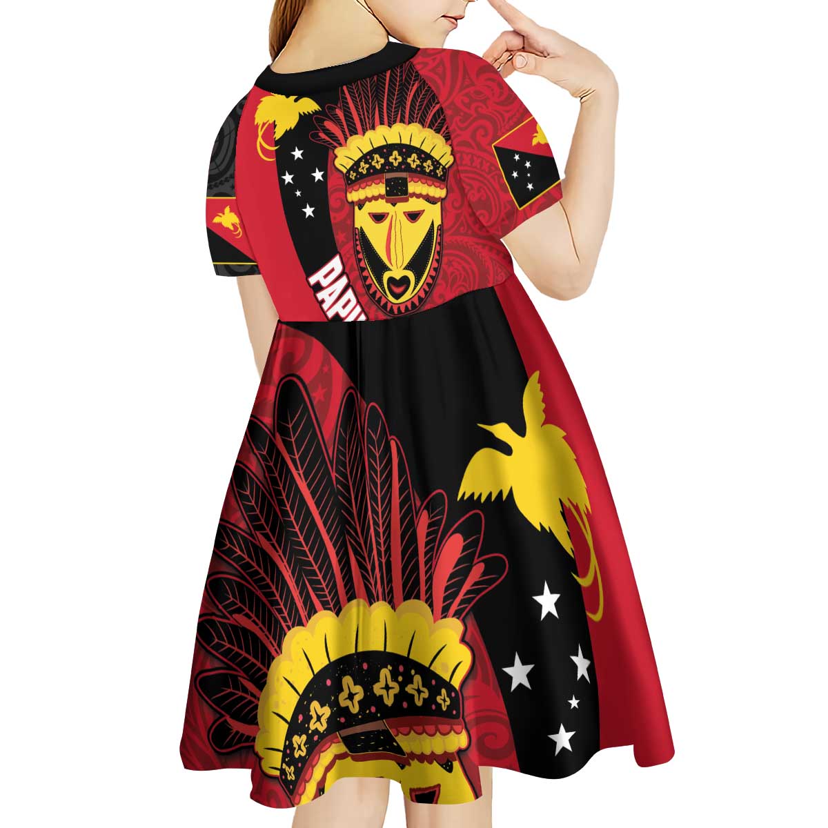 Papua New Guinea Mask Festival Kid Short Sleeve Dress Papua Niugini Tribe Mask Melanesian Pattern