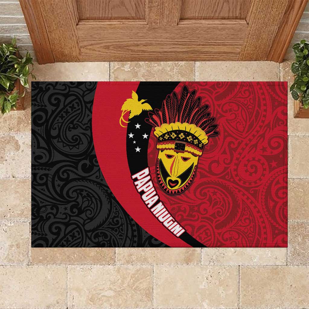 Papua New Guinea Mask Festival Rubber Doormat Papua Niugini Tribe Mask Melanesian Pattern