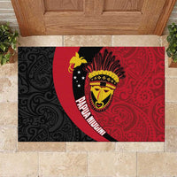 Papua New Guinea Mask Festival Rubber Doormat Papua Niugini Tribe Mask Melanesian Pattern
