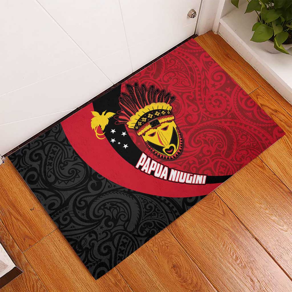 Papua New Guinea Mask Festival Rubber Doormat Papua Niugini Tribe Mask Melanesian Pattern