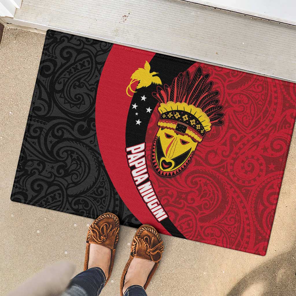 Papua New Guinea Mask Festival Rubber Doormat Papua Niugini Tribe Mask Melanesian Pattern