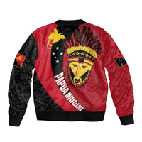 Papua New Guinea Mask Festival Sleeve Zip Bomber Jacket Papua Niugini Tribe Mask Melanesian Pattern